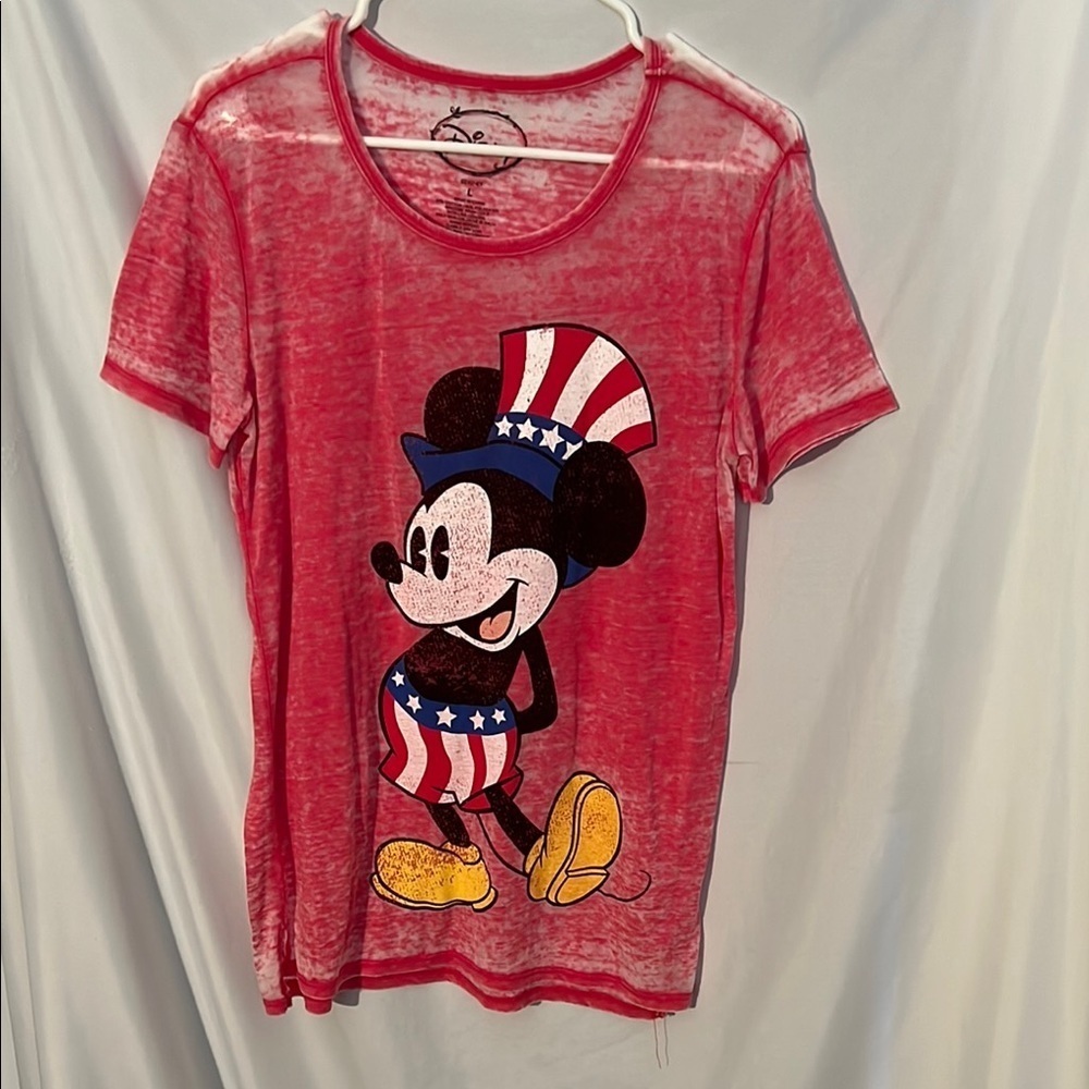 Disney Womens Americana Red Mickey Mouse T-Shirt Size Large